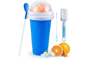 GENERISCH slushy maker cup, Magic Slushy Maker Squeeze Cup Slushy Maker, Magic Quick Frozen Smoothies Cup, Freeze Mug Milkshake Smoothie Mug, 2 In 1 Straw And Spoon, Homemade Milk Shake Ice Cream Maker (BL)