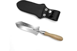 O'Shine Couteau de jardin Hori Hori de petite taille, outil de désherbage, jardinage, creusage, ameublissement du sol, transplantation, aménagement paysager, lame graduée de 140 mm, manche rond en