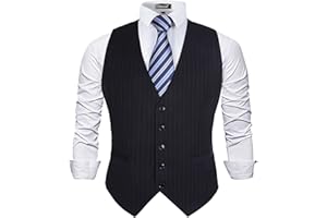 Alizeal Mens Pinstripe Business Suit Vest Formal Dress Tuxedo Waistcoat