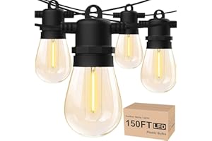 Yuucio 150FT Outdoor Festoon String Lights, 45M LED Garden Lights Mains Powered with 45+3 S14 Plastic Bulbs, Waterproof IP65 2700K Warm White