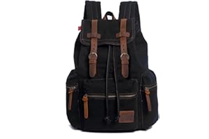 YUHAN Canvas Backpack Unisex Vintage Casual Rucksack Laptop Daypacks Macbook Bag Schoolbag Student Bookbag Satchel Hiking Camping Bag Black