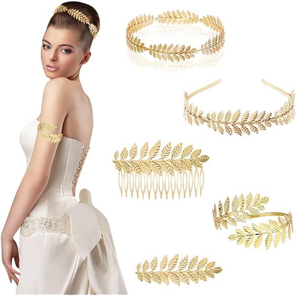 Set Corona Dea Tiara Con Orecchini E Bracciale Foglia Oro E Perla - Accessorio Capelli Boho Per Matrimoni E Feste - Foto 7