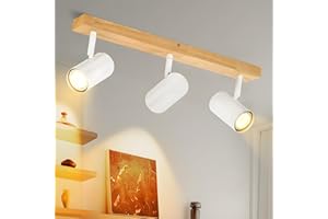 ‎GLITZERLIFE Glitzerlife Deckenstrahler 3 Flammig Deckenleuchte Weiß - Holz Vintage Deckenlampe GU10 Deckenspots Modern Schwenkbar 350° Flurlampe für Schlafzimmer Wohnzimmer Arbeitszimmer Esszimmer Küche
