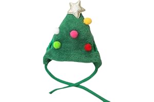 Sehuby Reindeer Christmas Tree Headwear Hat for Dog, Green, S, Polyester, Unique Design (Star and Pompoms), Festive Theme