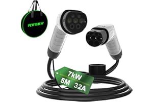 RTSKY Type 2 EV Charging Cable, 32A / 230V / 7KW / 1 Phase / 5 Meter, Type 2 to Type 2 Fast Charging Cable for Electric Vehicles and Plug-in Hybrids