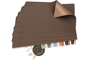 ‎SÖLMO sølmo I Designer Tischset aus PU-Leder, Hitzebeständig Zweifarbig I 4er Platzset abwischbar, Tischset Leder, Platzdeckchen, Platzset Leder, Tischset Kinder (Brown/Gold)