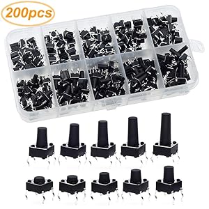 Gebildet 200pcs 6×6mm Colorful Tactile Push Button Switch Micro Momentary Tact Assortment Kit(6×6×4.5/5/6/7/8/9/10/11/12/13mm),Tactile Push Button,Tact Tactile Switch(Each Size 20pcs)
