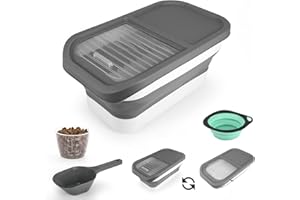 Rubessia Hundefutter Aufbewahrung Dog Tierfutterbehälter Dog Food Container Trockenfutterbehälter Pet Food Container 5kg Zusammenklappbar mit Deckel Messbecher mit Löffel (grau)