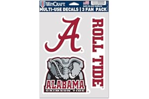 WinCraft NCAA Alabama Crimson Tide Aufkleber, Mehrzweck-Fächer, 3er-Pack, Team-Farben, Einheitsgröße