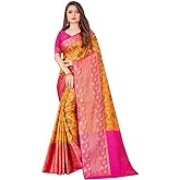 SWORNOF Women's kanjivaram banarasi silk saree for festival Wedding silk with rich pallu Design sarees for women with Unstitc