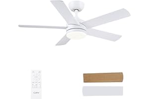CJOY Ventilatore da Soffitto con Luce e Telecomando, 107 cm Ventilatore Soffitto Silenziosa Bianco/Madera, 6 Velocità, Reversibili, Memoria 3 CCT Dimmerabile, Modalità Sleep, Timer, Dormitorio/Salón