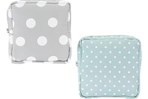 HuaDmaing 2 Pcs Sanitary Pad Storage Bag,Sanitary Towel Holder Portable Pantyliners Bag with Zipper Portable Pantyliners Bag for Women Teen Girls Ladies (Gray dot Green Wave Point)