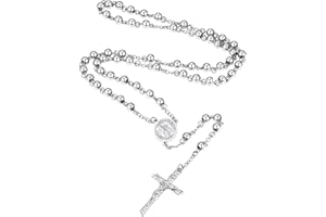 Supcare Collar Rosario Católico Hombre Mujer Collar Cristiano Acero Inoxidable 316L Rosario Medalla Santa María con Colgante Crucifijo Joyería Religiosa Rezo Oración