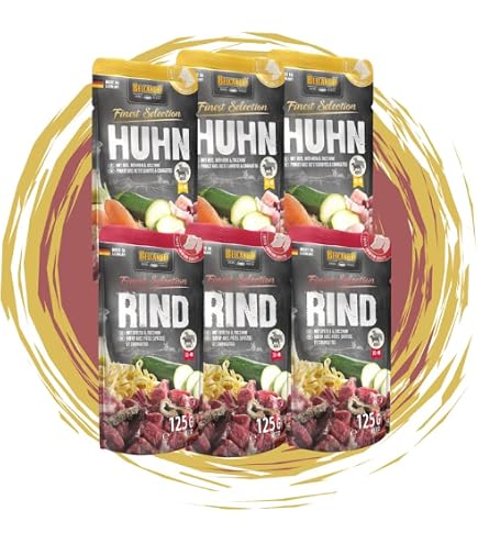 BELCANDO Frischebeutel Hundefutter - 6x300g Rind Mit Spätzle & Zucchini, Alleinfuttermittel Ohne Zusätze