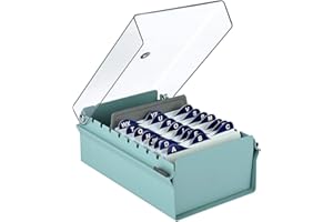 Acrimet 3'' X 5'' Card File Holder Organizer Box Metal Base Heavy Duty (AZ Index Cards 130mm width x 90mm height and Divider Included) (Green Color with Clear Crystal Plastic Lid Cover)