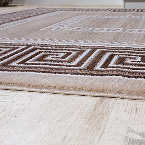 Teppich Wohnzimmer Bordüre Ornament Muster Abstrakt Design Meliert Beige Creme, Grösse:160×230 cm - 2