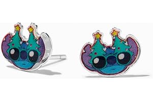 Claire's Sterling Silver Disney Stitch & Angel Earrings for Girls Sterling Silver Studs with Enamel Stitch Theme - Cute Lilo & Stitch Ohana Jewellery Gift for Girls & Women