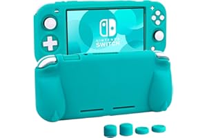 CHIN FAI Silicone Protective Case for Nintendo Switch Lite, Soft Grip Case Cover with Comfort Ergonomic Handles for Nintendo Switch Lite 2019 [Self Stand][4 Thumb Stick Caps] (Turquoise)