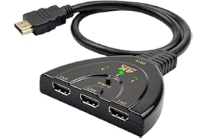 UOWW Switch 4K, 3 Entradas 1 Salida Switch Splitter con Cable Soportes Full HD 3D 1080P para Apple TV Fire Stick PS3/4/5/ BLU-Ray DVD Player Xbox Selectores de Audio y vídeo