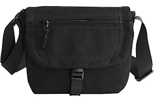 Wesoke Small Canvas Crossbody Bag Mini Black Messenger Bags Side Shoulder Bag for Men Women, Portable Travel Satchel Sling Bag Cell Phone Purse with Adjustable Strap for Work Business