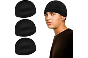 Sibba 3 Stück Unisex Satin Seidig Wave Caps 360 540 720 Wave Elastic Band Silky Durag Headwear Strümpfe Perücke Beanie Cap Soft Breathable Skullies Beanies Cap für Schlafen Dusche