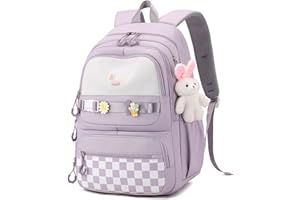 JANSBEN School Bag for Girls Boys Backpack Water Resistant Primary Junior Casual Daypack Teenage Rucksack with Laptop Compartment & Anti Theft Large Multi-Pocket Purple nylon(21L)
