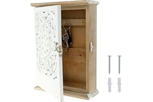 KTCINA Key Cabinet Box with 6 Hooks, Wall Mounted Wood Key Holder Vintage Decorative Keys Cabinet Minimalist Wall Keys Box for Home Office Entryway Indoor