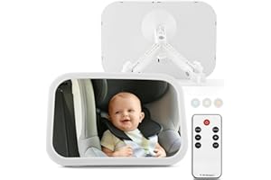 TECHVIZRS Spiegel Auto Baby Rückbank, Autospiegel Baby Rücksitz 360° Drehbar Kinder Spiege mit Fernbedienung Haken Clip Beleuchtung für Meisten Auto