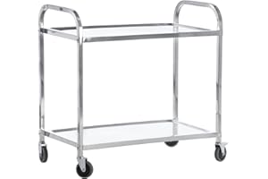 THE WORKPLACE DEPOT Stainless Steel Catering Trolley, Rolling Kitchen Utility Serving Cart on Swivel Locking Castors for Catering, Kitchens, Hotels, Restaurants (2 Tier)