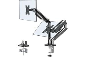 Soporte Monitor Doble Brazo para Pantallas 13-32 Pulgadas WHYFONE Soporte 2 Monitores Peso Máximo 9KG de Cada Brazo, Inclinación Giratorio Rotación Brazo Monitor con Ajuste de Altura, VESA 75/100mm