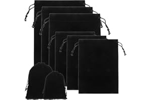 Tyqour 6PCS Black Velvet Jewelry Pouches, Velvet Bags with Drawstrings, Small and Large Drawstring Pouch, Black Gift Bag for Wedding, Party Favors, Candy Bags