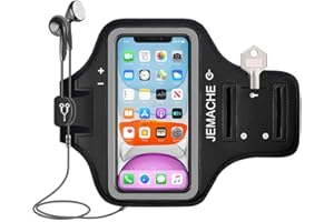 iPhone 16e 16 15 Armband, JEMACHE Gym Laufen Übung Workouts Arm Band für iPhone 16e 16 15 14 13 12 11 mit Karte Halter (Schwarz)