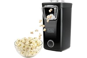 BLACK+DECKER BXPC1100E - Pop Corn 1100W | Machine à Pop Corn sans Huile | Format Compact | prêt en 3 Min | Gobelet doseur Multifonction | Cuisson à air Chaud | Noir