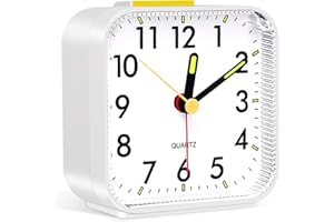 MOKHT Wecker Analog, Schlummerfunktion Wecker mit Nachtlicht, Wecker Analog Ohne Ticken, Wecker Laut Alarm für Tiefschläfer, Leuchtziffern Reisewecker Klein für Schlafzimmer Wohnbereich Büro Reisen (Weiß)