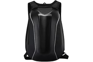 GENERIC Sac à Dos Moto Coque Rigide Carbone Étanche, Transport de Casque (Max 560x370x200 mm), Bandoulières Réglables Réfléchissantes, Noir, pour Motocycliste et Voyage