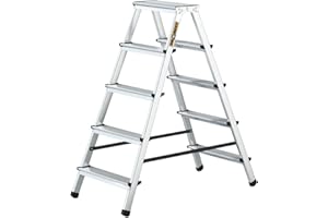 Drabest Escalera Doméstica de Aluminio de Doble Cara de 5 Peldaños Capacidad 125kg - Escalera de Tijera con Plataforma de Trabajo - Escaleras de Tijera de 5 Peldaños - 46x109x16cm