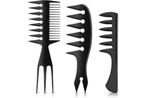 DUAIU Set di 3 pettini per l'acconciatura dei capelli per uomo nero a denti larghi, pettine per texture per ciuffo, Pompadour, capelli lisciati, capelli finti, taglio corto