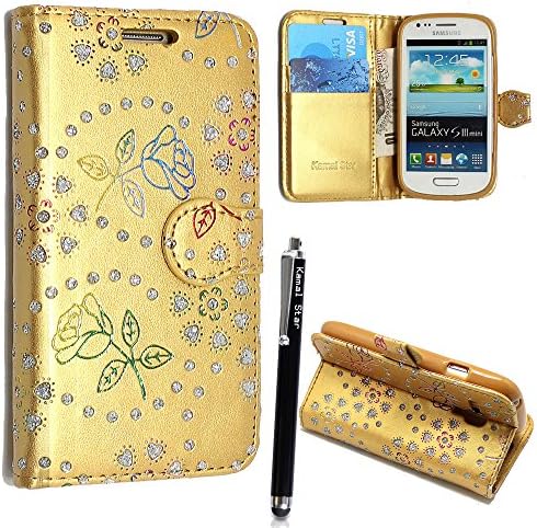 SAMSUNG GALAXY S4 MINI I9190 CASE, [ Rose Gold Diamond Book] KAMAL STAR NEW ARRIVAL PREMIUM QUALITY PU LEATHER MAGNETIC FLIP CASE COVER POUCH + SCREEN PROTECTOR +STYLUS