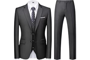 KUDORO Abiti da Uomo 3 Pezzi Slim Fit Abito Formale Puro Colore Due Bottoni Abito da Smoking Blazer Gilet Pantaloni