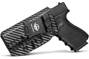 POLE.CRAFT Glock 19 Holster IWB Carbon Fiber Kydex Funda Custom Fit: Glock 19 19X / Glock 23 / Glock 25 / Glock 32 / Glock 45 (Gen 3 4 5) Pistol - Cintura interior Transporte oculto - Adj. Retención de inclinación - Botón Mag superpuesto - Sin desgaste, sin fluctuaciones