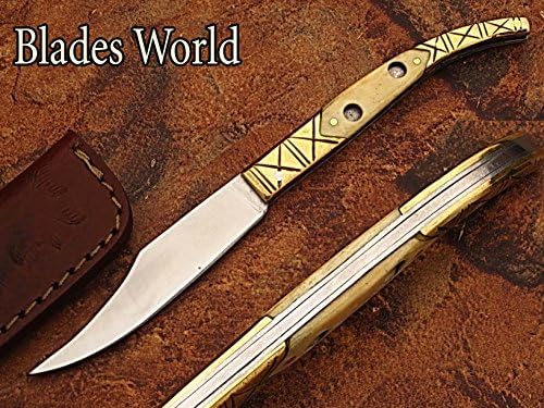 HAND MADE STAINLESS STEEL "7.5 AWESOME POCKET KNIFE WITH CAMEL BONE &amp; SOLID BRASS BOLSTER HANDLE (BDM-184)