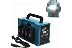 CISSIYOG 4-portowy falownik 330 W, kompatybilny z akumulatorem Makita 21 V, przenośny falownik DC 12 V na AC 220-230 V z przyłączem USB A i USB C 5 V/2,1 A, do podróży, na kemping, do kampera, w