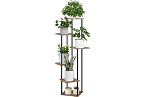 ABRFC 6 Tier 133 CM Plant Stand Indoor, Metal Wood Corner flower Pots Holder for Multiple Plants, Tiered Plant Shelf Display Rack for Living Room Bedroom Balcony Garden Patio Outdoor (6 Tier - Square)