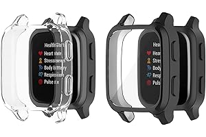 TUTUO [2 Stück Hülle Kompatibel mit Garmin Venu Sq 2/Sq 2 Music/Sq/Sq Music Schutzhülle, Rundum Hülle mit Displayschutzfolie, Flexibles TPU Vollschutz Cover, Hülle Schutzfolie - Transparent + Schwarz