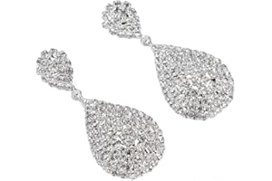 KARA NICOLE Silver Long Drop Statement Earrings Women Crystal Rhinestone Bridal Prom Wedding Dangle