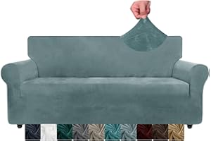 CHELZEN Bardzo duży aksamitny pokrowiec na sofę 4-osobowa rozciągliwa narzuta na sofę dla psów zwierząt domowych narzuta na sofę XL do salonu (4-osobowa, niebieski proszek)