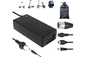 SPORVET Chargeur Trotinette Electrique,42V 2A Chargeur Velo Electrique,Chargeur Universel pour Batterie Lithium 36V avec 4 Connecteurs & Sac de Rangement,Chargeur de Batterie pour Hoverboard