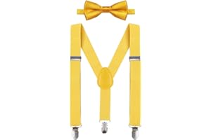 FYMNSI Infantil Bebé Niños Niñas Conjunto Tirantes y Pajarita Longitud Ajustable Elástico Y-Forma 3 Pinzas Ancho 2.5 cm con Puntos Raya Color Sólido Accesorio de Pantalón Cumpleaños Sesión de Fotos