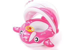 Peradix Baby Swimming Pool Float Boat Trainer Seat Inflatable Swim Rings with Repair Patch and Adjustable Sunshade Kids Inflatable Pool Toys for 9 to 36 Months