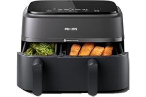 Philips Airfryer 3000 Series Dual Basket - 2 Drawer Air Fryer, 3L + 6L Capacity, RapidAir Plus Technology, 13 Ways to Cook, 90% Less Fat, Easy to Clean, Digital Touchscreen, Energy Saving (NA350/00)